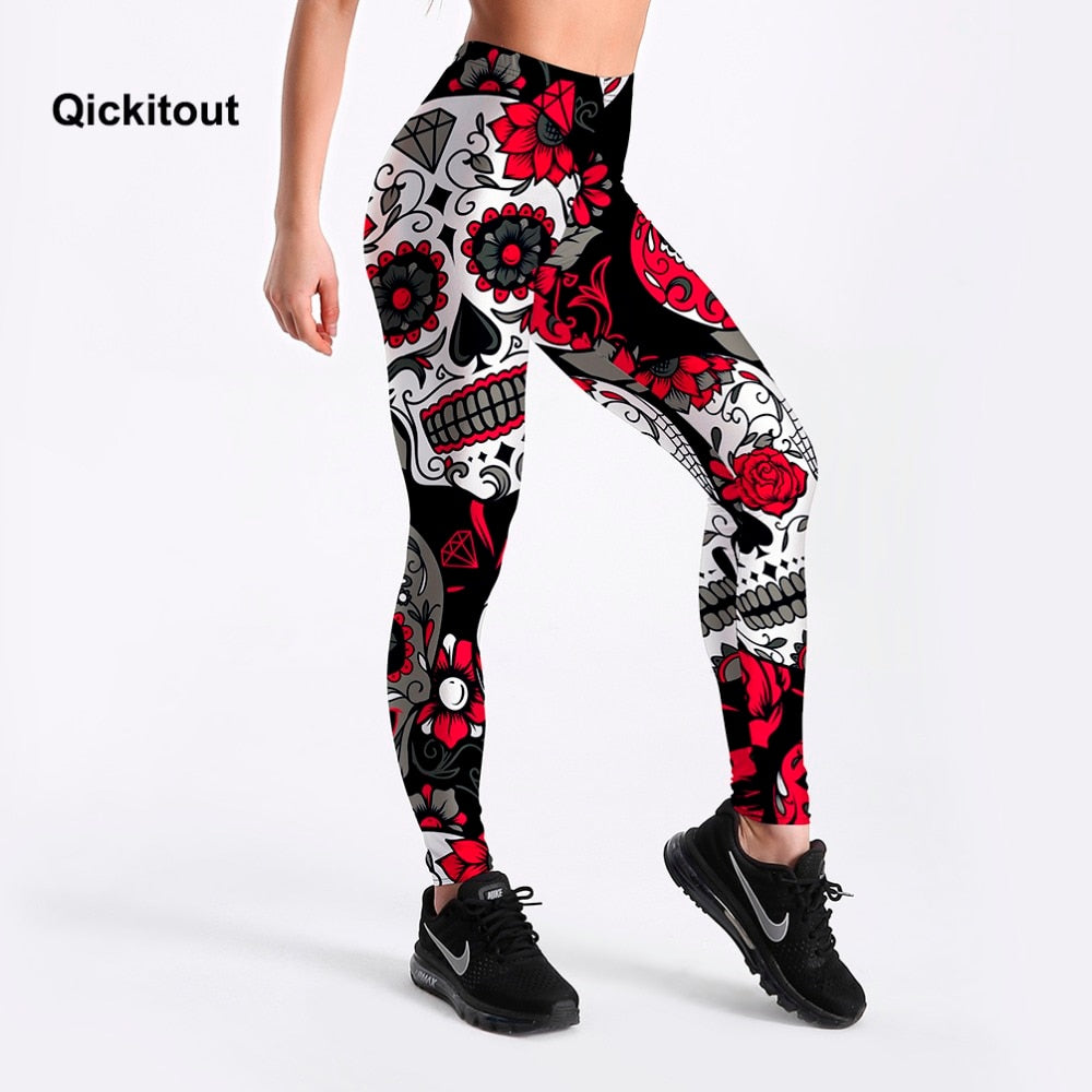 Skull Flower Digital Print Leggings