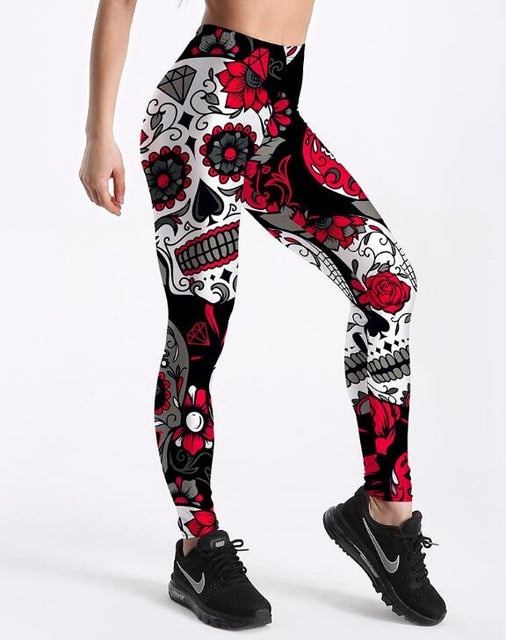 Skull Flower Digital Print Leggings